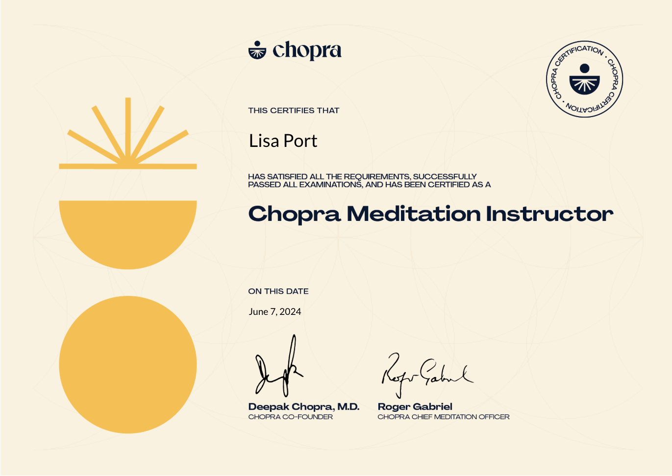 Lisa Port Certificate integrative nutrition